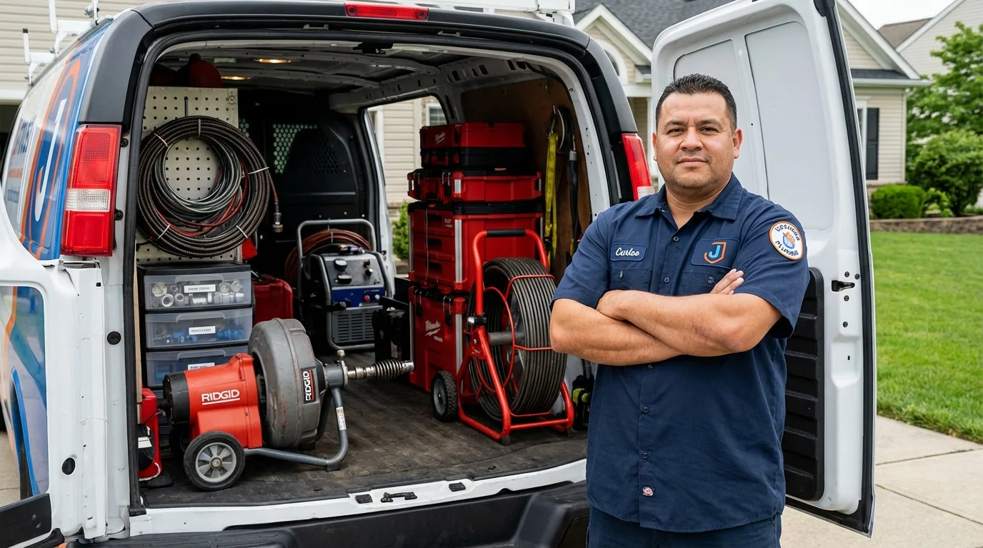 Professional drain cleaning equipment and Johns Plumbing LLC plumber in Pocasset