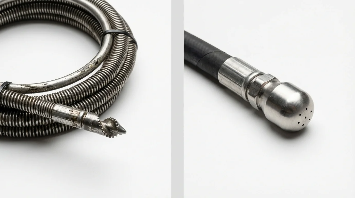 Drain snake cable and hydro jetting nozzle used for drain cleaning in Pocasset, MA