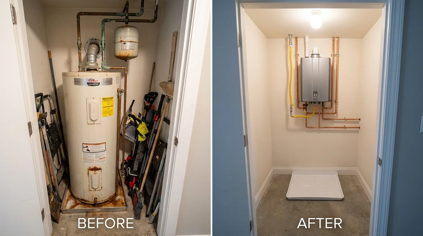 Tank water heater versus wall-mounted tankless unit comparison for Pocasset, MA homeowners