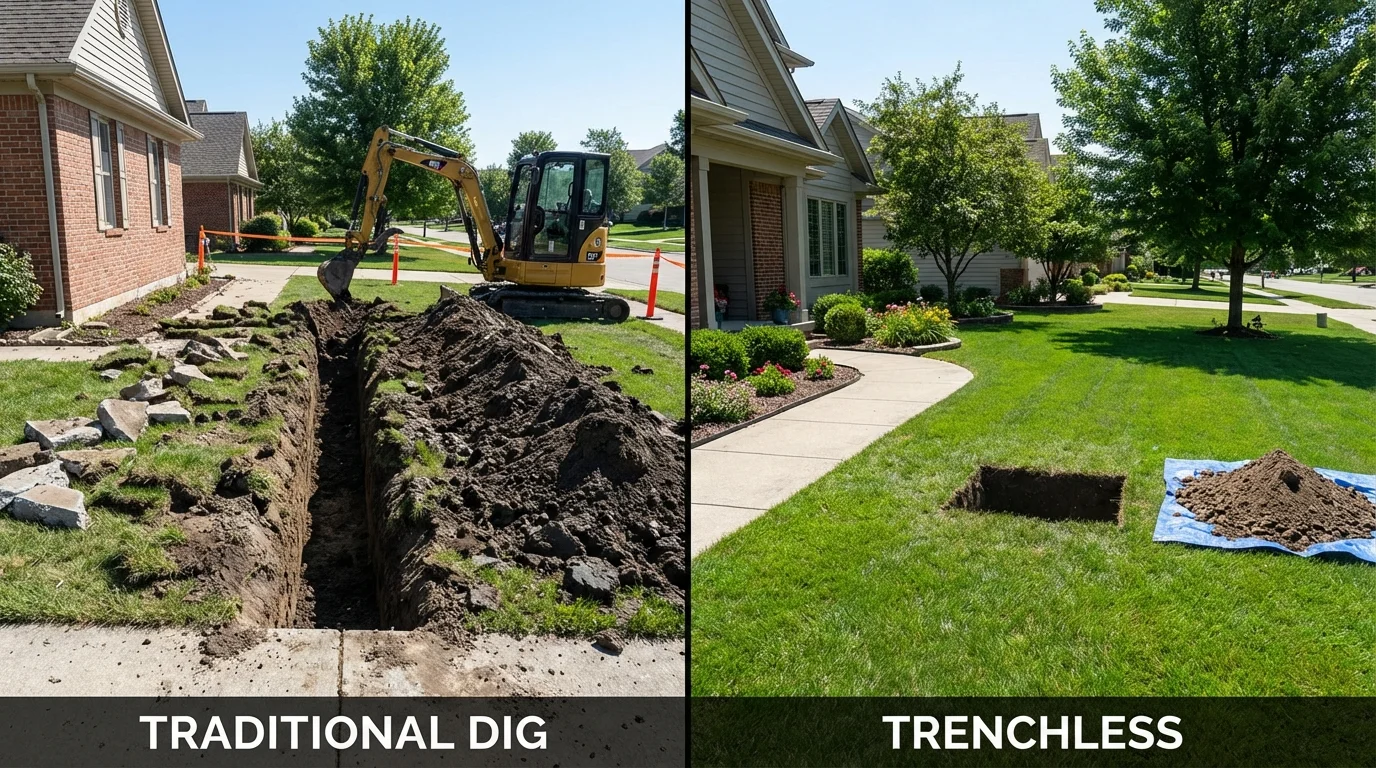 Trenchless sewer repair with minimal yard damage versus traditional excavation in Pocasset, MA